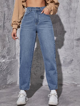 SHEIN EZwear بنطلون جينز ام خصر عالي