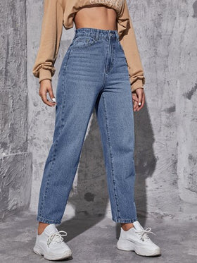 SHEIN EZwear بنطلون جينز ام خصر عالي