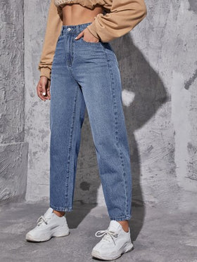 SHEIN EZwear بنطلون جينز ام خصر عالي