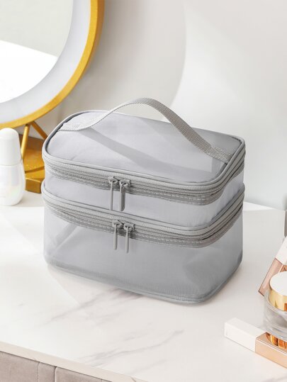 قطعة واحدة حقيبة تجميل متعددة الوظائف كبيرة السعة وذات طبقتين مع تقسيم للتخزين للنساء والفتيات، حقيبة مستحضرات التجميل حقيبة العناية بالبشرة حقيبة أدوات التجميل مكعبات للتعبئة، ضروريات السفر ضروريات الرحلات البحرية ضروريات السكن الجامعي، هدايا...