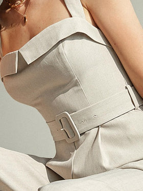 BizChic جمبسوت نسائية فضفاضة بلون واحد مربوطة بحزام، إطلالة أنيقة للعمل والكاجوال والمكتب والمعلمات والشاطئ والعطلات