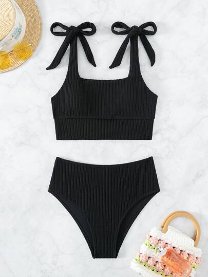 طقم تانكيني حريمي Swim محكم تانكيني سباحة طقم بربطة كتف لباس علوي & خصر عالي لباس قيعان 2قطع بدلة سباحة