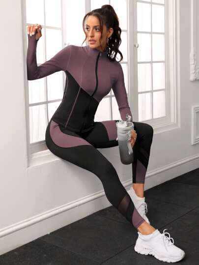 Easithlete مجموعة رياضية للنساء بتصميم لونين و سحاب قابل للفك