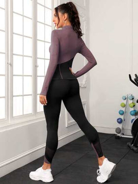 Easithlete مجموعة رياضية للنساء بتصميم لونين و سحاب قابل للفك