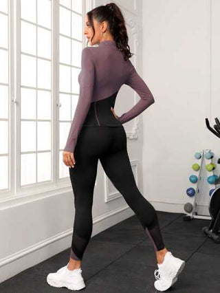 SHEIN Sport Studio مجموعة رياضية للنساء بتصميم لونين و سحاب قابل للفك