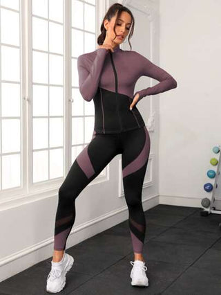 SHEIN Sport Studio مجموعة رياضية للنساء بتصميم لونين و سحاب قابل للفك