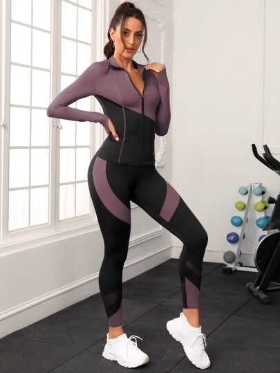 Easithlete مجموعة رياضية للنساء بتصميم لونين و سحاب قابل للفك