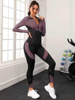 SHEIN Sport Studio مجموعة رياضية للنساء بتصميم لونين و سحاب قابل للفك
