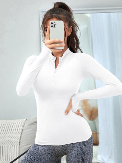 Activina قميص ثقيل رياضي موحدة اللون سحاب نصف