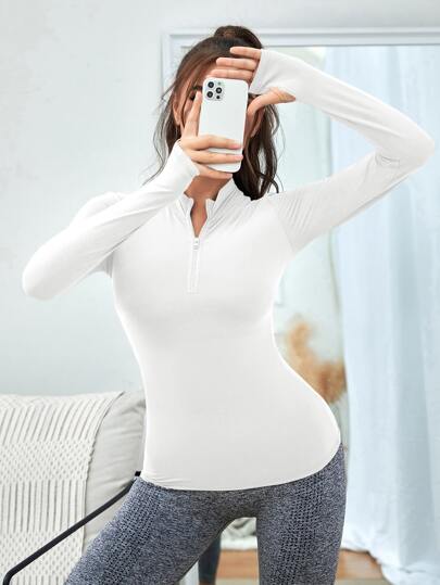 Activina قميص ثقيل رياضي موحدة اللون سحاب نصف