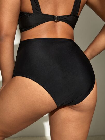 Swim Basics بلوزة سباحة ذات خصر مرتفع بتجعيد مقاس كبير للصيف