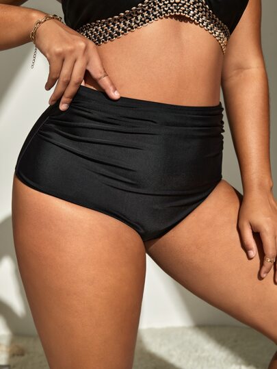 Swim Basics بلوزة سباحة ذات خصر مرتفع بتجعيد مقاس كبير للصيف