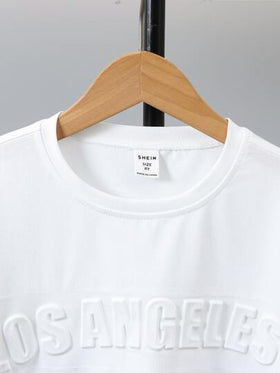 SHEIN Vacaura تي شيرت فضفاض عارضة مناسب مريح للتنفس مع بطباعة حروف ولد طفل
