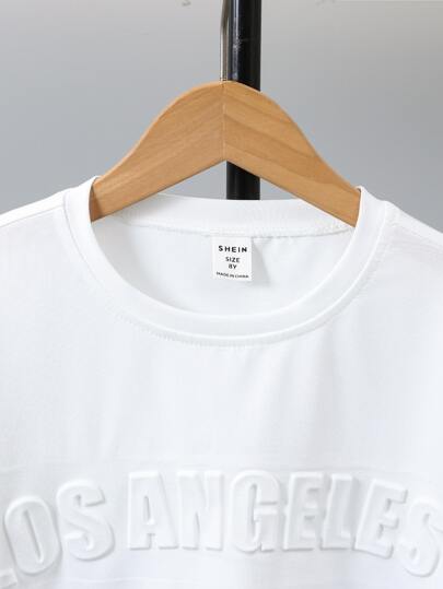 SHEIN Vacaura تي شيرت فضفاض عارضة مناسب مريح للتنفس مع بطباعة حروف ولد طفل
