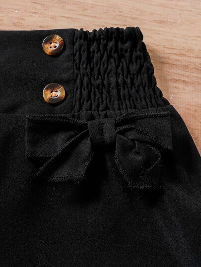 SHEIN بنطلون كاجوال بخصر عالي وتصميم فيونكة مطوية للبنات المراهقات، فضفاض، قماش مريح