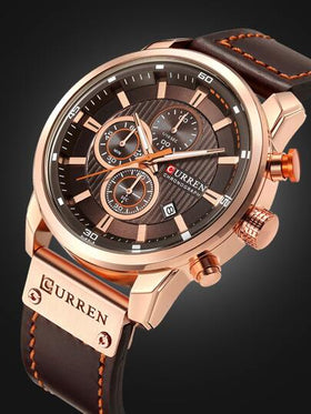 Curren 1قطعة ساعة كوارتز رقمية بعقارب التاريخ ذات إطار دائري بسير بولي يوريثان بني، كديكور يومي أو كهدية للطلاب في العودة إلى المدرسة