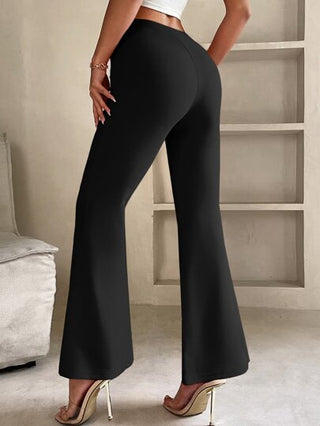 PETITE بنطلون أنيق أسود ذو ساق مفرقعة للنساء في الربيع