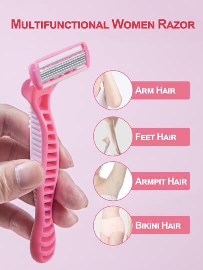 مقبض واحد + 12 شفرة/ آلة حلاقة يدوية للمرأة لإزالة شعر البكيني 6 طبقات من الشفرة الفولاذية القابلة للاستبدال ، آمنة للاستخدام، منتجات الشعر وإكسسوارات للحلاقة وصالون التجميل والضروريات السفرية