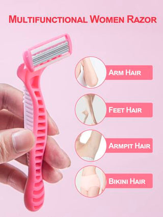 مقبض واحد + 12 شفرة/ آلة حلاقة يدوية للمرأة لإزالة شعر البكيني 6 طبقات من الشفرة الفولاذية القابلة للاستبدال ، آمنة للاستخدام، منتجات الشعر وإكسسوارات للحلاقة وصالون التجميل والضروريات السفرية