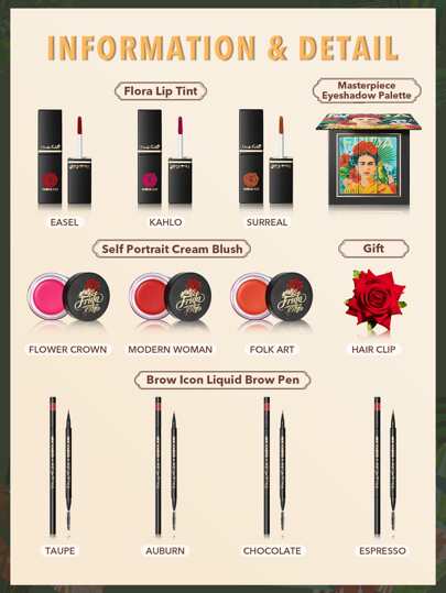 Frida Kahlo X SHEGLAM مجموعة مستحضرات التجميل Collection عيد الأب التخرج عيد الميلاد العطلة الربيع الصيف Y2K فاخر أزياء مكياج مستحضرات التجميل حفل شاطئ سفر تخييم في الهواء الطلق المدرسة الحرم الجامعي رحلة مهرجانات ديكور هدية حاضر وردة فتاة تنكر أفضل...