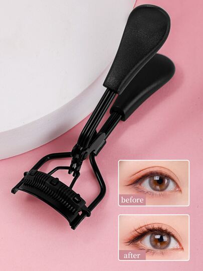 أداة تجعيد الرموش المحمولة مع وسادة من السيليكون، قطعة واحدة من أداة تجعيد الرموش المصنوعة من الفولاذ المقاوم للصدأ باللون الأسود مع مشط، لا تسبب ضررًا للرموش، تستخدم للتجعيد والتشكيل ورفع الرموش، مما يجعل العيون تبدو أكبر، مثالية لرموش النساء بكرة رمش