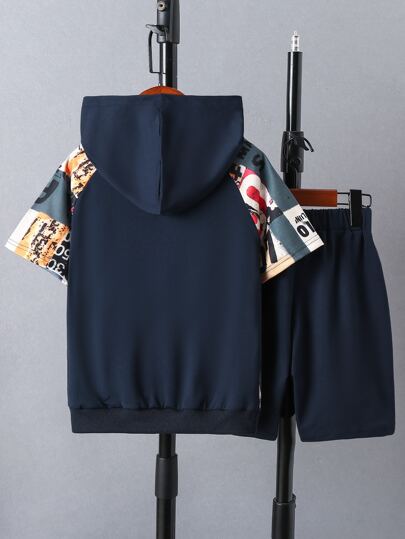 SHEIN سويت شيرت للفتى بلا أكمام حروف جرافيك ،كم رجلان وشورت