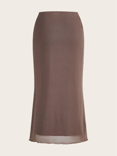 SHEIN EZwear تنورة موحدة اللون شبكي شامل