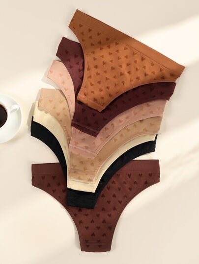 Shein Underwear&Sleepwear Basics سروال داخلي نمط القلب سلس 7 قطع