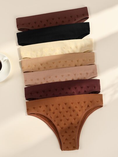 Shein Underwear&Sleepwear Basics سروال داخلي نمط القلب سلس 7 قطع