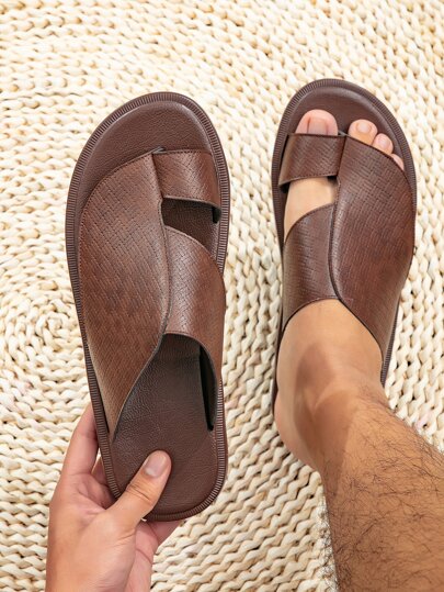 شباشب مضفور محكم اصبع قدم الموضة بني الى خارجي للرجال