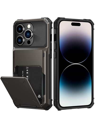 غطاء محفظة مزدوج الطبقة مقاوم للصدمات متوافق مع هواتف 15 14 13 12 11 Pro Max XR XS Max X 6 7 8 Plus Mini SE [يمكن تخزين 5 بطاقات] مع حامل بطاقات، حماية مزدوجة من البلاستيك الصلب المقاوم للخدش وطبقة TPU المرنة الماصة للصدمات مع فتحة بطاقة مخفية ومساحة تخزي