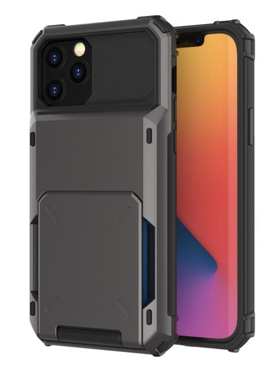 غطاء محفظة مزدوج الطبقة مقاوم للصدمات متوافق مع هواتف 15 14 13 12 11 Pro Max XR XS Max X 6 7 8 Plus Mini SE [يمكن تخزين 5 بطاقات] مع حامل بطاقات، حماية مزدوجة من البلاستيك الصلب المقاوم للخدش وطبقة TPU المرنة الماصة للصدمات مع فتحة بطاقة مخفية ومساحة تخزي