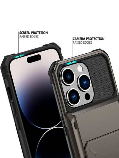 غطاء محفظة مزدوج الطبقة مقاوم للصدمات متوافق مع هواتف 15 14 13 12 11 Pro Max XR XS Max X 6 7 8 Plus Mini SE [يمكن تخزين 5 بطاقات] مع حامل بطاقات، حماية مزدوجة من البلاستيك الصلب المقاوم للخدش وطبقة TPU المرنة الماصة للصدمات مع فتحة بطاقة مخفية ومساحة تخزي