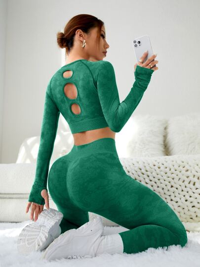 Yoga Trendy مجموعة رياضية للنساء بأكمام راجلان بدون تفاصيل، طقم تمرين للنساء مجموعة أسورات