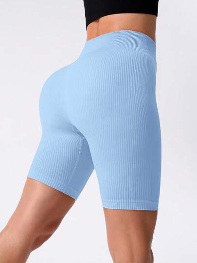 Seamluxe  Sport شورت بيكر من الصوف الناعم بخصر عالي باللون الأزرق