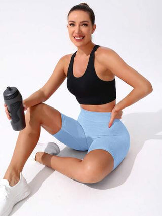 Seamluxe  Sport شورت بيكر من الصوف الناعم بخصر عالي باللون الأزرق