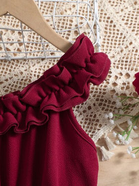 SHEIN رمضان فستان بناتي مراهق بطبعات الزهور وتقليم مكشكش غير متماثل حول العنق مع حزام
