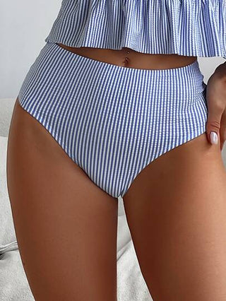 طقم تانكيني حريمي Swim Basics مخطط تانكيني سباحة طقم اكمام فراشة حافة مكشكشة لباس علوي & خصر عالي لباس قيعان 2قطع بدلة سباحة