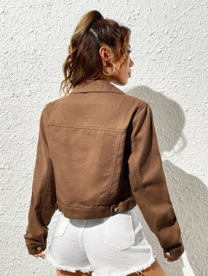 EZwear جاكيت جينز قصير جيب قلاب