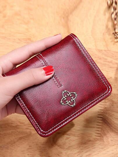 محفظة صغيرة شكل اوراق البرسيم للنساء ، جيوب متعددة للبطاقات رفيعة، سعة كبيرة للعملة جلدية قابلة للطي، علبة بطاقات