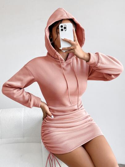 PETITE فستان هوودي مع سحاب جانبي، أكمام طويلة