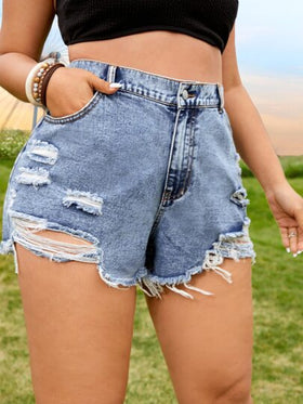 SHEIN EZwear شورت جينز بحافة خام ممزق