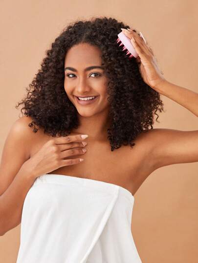 SHEIN Basic living قطعة واحدة فرشاة تدليك فروة الرأس وفرشاة لغسل الشعر ذات شعيرات سيليكون ناعمة، لاستخدام الرطب والجاف، مع حقيبة، ومنظم، وتخزين وكبكات شعر