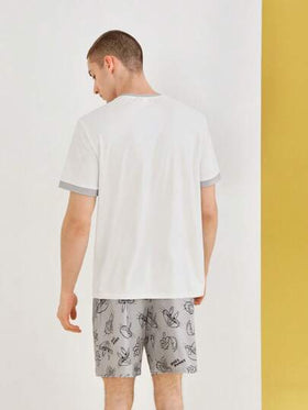 LOONEY TUNES X SHEIN للرجال قطعة واحدة طباعة الأرنب مقلم متباين تي شيرت و قطعة واحدة بنطلون قصير طقم بيجامة