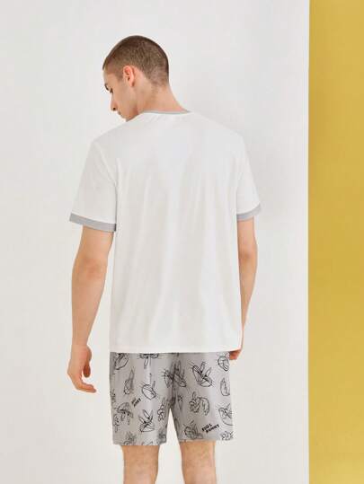 LOONEY TUNES X SHEIN للرجال قطعة واحدة طباعة الأرنب مقلم متباين تي شيرت و قطعة واحدة بنطلون قصير طقم بيجامة