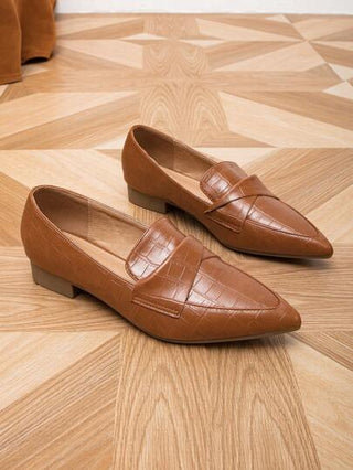 حذاء مسطح بتفاصيل مطوي بنقش تمساح باصابع قدم مدبب مسطح أنيق خارجي نساء