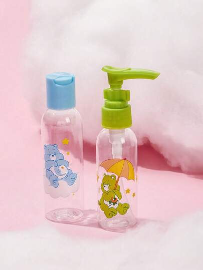 SHEIN X Care Bears 6 قطع مجموعة زجاجات مزينة بشكل دب كرتوني مع حقيبة تخزين، دب البهجة، دب ذا الامزاج السيئ، دب وقت النوم، دب الحظ السعيد، هدية