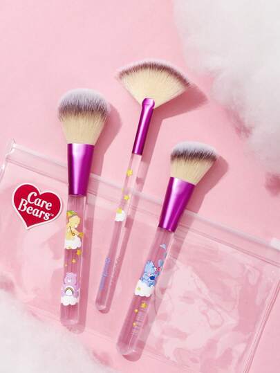 SHEIN X Care Bears 3 قطع مجموعة فرش مكياج كير بير مع حافظة ، دب التفاؤل ، الدب الكئيب ، جيد ، دب فن الانبساط ، هدايا