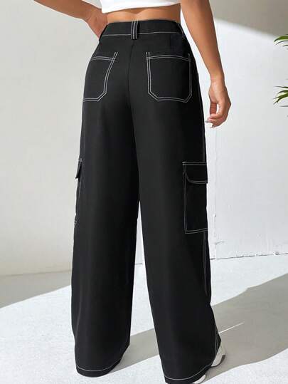 EZwear بنطلون جيب جانبي بخياطة علوية، ملابس رمضان