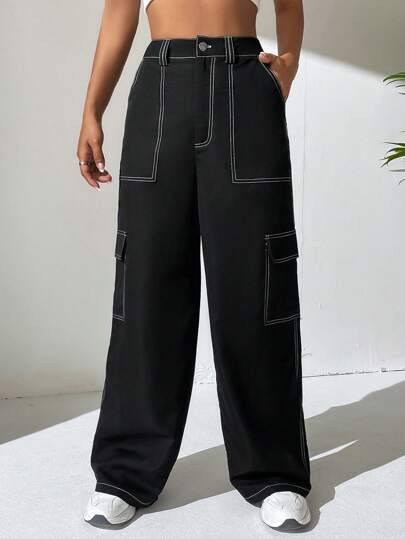 EZwear بنطلون جيب جانبي بخياطة علوية، ملابس رمضان